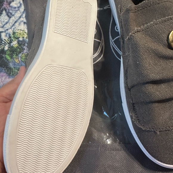 Canvas button shoes. 10.5 six. I ordered reg instead of wide.  blue and brown - Picture 2 of 4